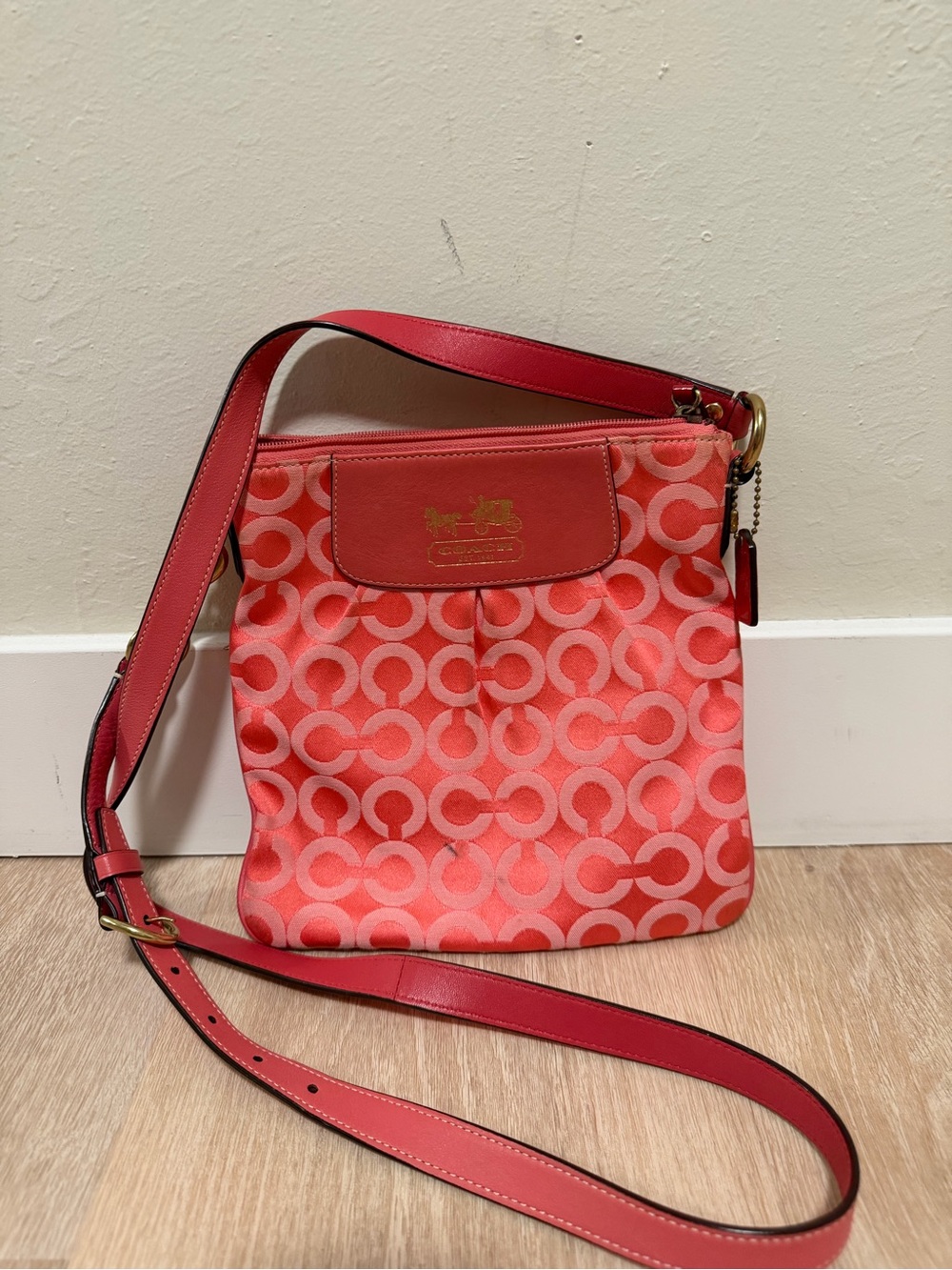 Coach Coral Signature Crossbody in Two-Tone Coral